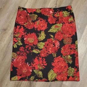Talbots Black Red Floral Pencil Skirt